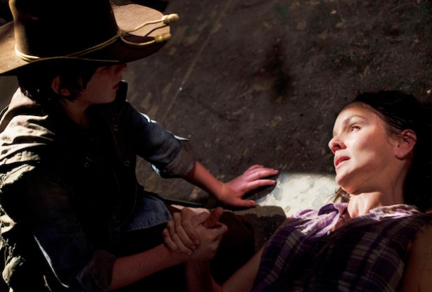 Carl Grimes (Chandler Riggs) and Lori Grimes (Sarah Wayne Callies) - The Walking Dead - Season 3, Episode 4 - Photo Credit: Gene Page/AMC